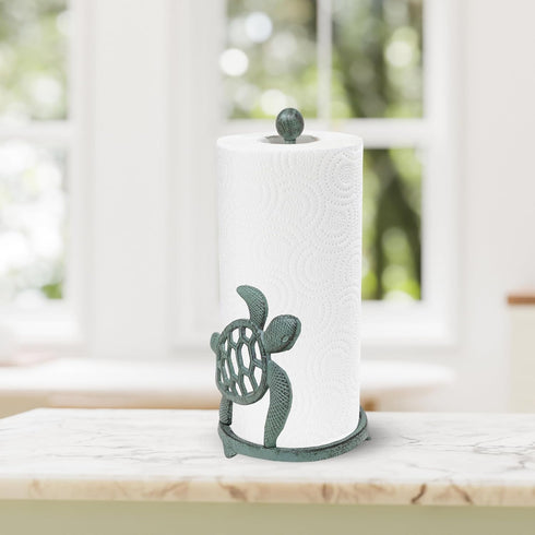 Countertop Coastal Sea Turtle Paper Towel Holder Ocean-Inspired Cast Iron Kitchen Dcor, Rustic Beach House Accessory