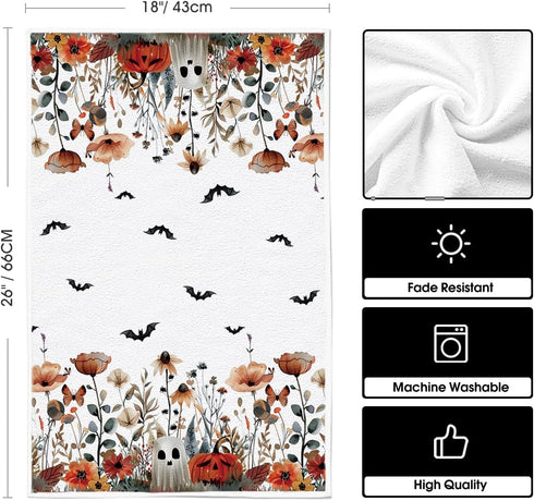 18x26 Inch Set 4 Artoid Mode Ghost Pumpkins Bats Floral Halloween Kitchen Towels Dish Towels, Farmhouse Spooky