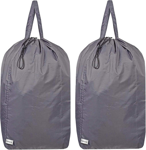 Washable Travel Laundry Bag with Handles and Drawstring, 2 Pack, Heavy Duty, Grey