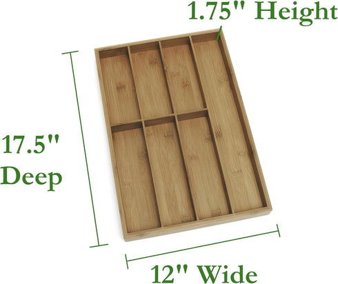 Lipper International Bamboo Wood Flatware Organizer, 7 Compartments, 12" x 17-1/2" x 1-3/4"