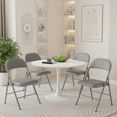 2 Pack Set, DUMOS Folding Chairs with Padded Cushion and Back - PU Leather Stackable Portable Dining Chairs for Home