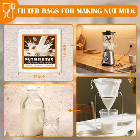 LOSANJI 64 Oz 1/2 1 Pack Glass Milk Bottles with Nut Milk Bag & Pour Spout & Airtight Lids & Brush- Gallon Heavy Duty