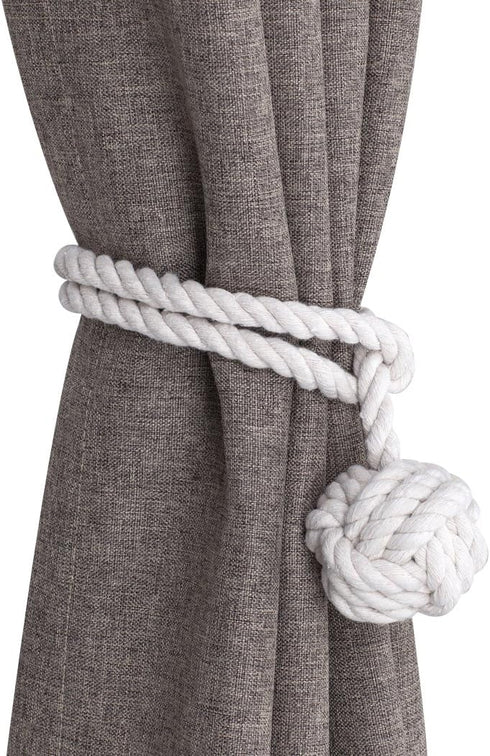 Home Queen Hand Knitting Curtain Tiebacks, Decorative Window Curtain Tie, 1 Pair, Off White