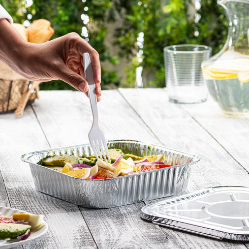 GUSTO 25 Sets 8-Inch Square Foil Pans with Lids, Disposable Containers for Baking, Cooking, Storing