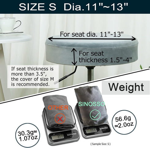 Dia.11-13" Grey,1 Count) SINOSSO Bar Stool Cover, Super Soft Velvet Round Stretchy Washable Dustproof Slipcover