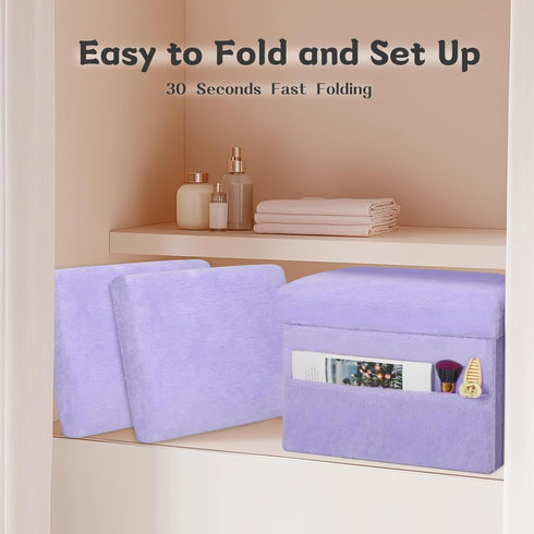 300 lbs, 17x13x13IN Small Ottoman with Storage, Folding Soft Fur Storage Foot Rest Stool with Thicker Furry Padded