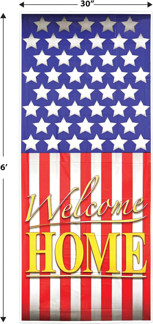 Beistle 2 Pack Plastic Welcome Home Door Covers - 6’ x 30” American Flag Decor for Patriotic Holidays