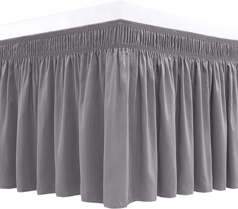 Biscaynebay Wrap Around Bed Skirts for Full & Full XL Beds, 15" Drop, Silver Grey Adjustable Elastic Dust Ruffles
