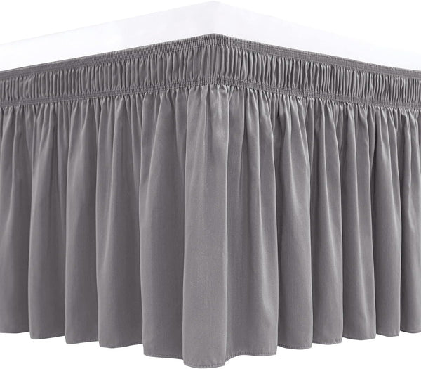 Biscaynebay Wrap Around Bed Skirts for Full & Full XL Beds, 15" Drop, Silver Grey Adjustable Elastic Dust Ruffles