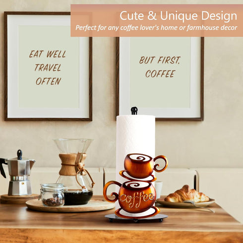 Countertop 3D Standing Paper Towel Roll Holder for Coffee Lovers Women Men, Farmhouse Kitchen Decor and Accessories