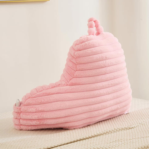 Memfydu Faux Fur Fluffy Pink Reading Pillow with Pockets, Luxury Striped Plush Decorative, Arm Rests and Back Support
