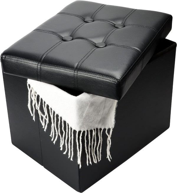 Bsketa Storage Ottoman, Folding Foot Stool with Thicker Foam Padded Seat Small