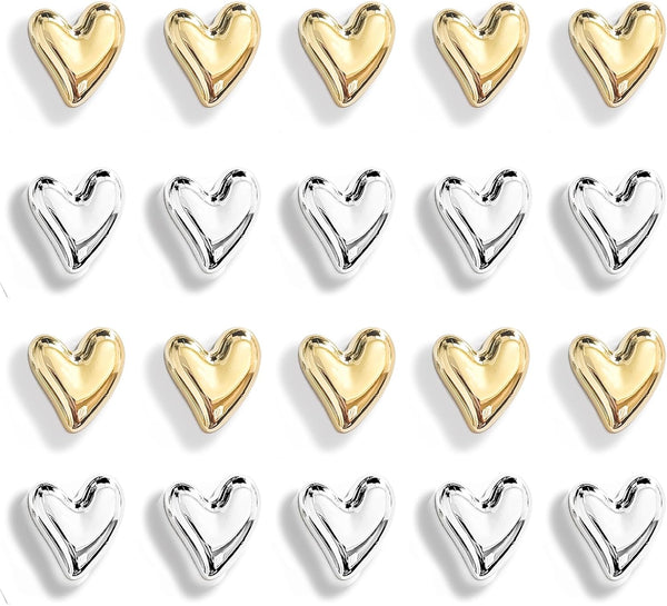 20PCS Gold Refrigerator Magnets, Cute Love Heart Decorative Magnets for Home Kitchen Office Whiteboard