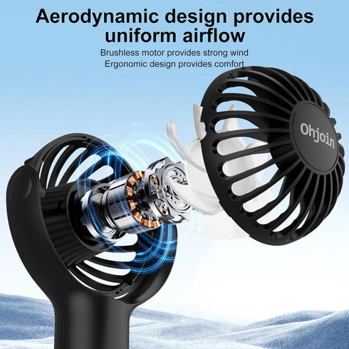 2 IN 1 Mini Portable Handheld Fan with Keychain Stand, Personal Powerful Cooling Fan, USB Rechargeable, Black