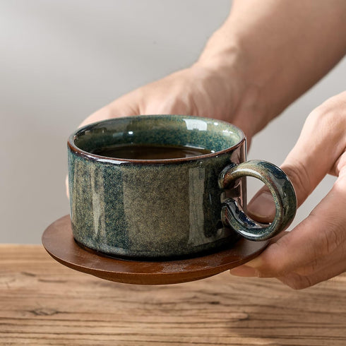 6 Set 4, Set LUKA Ounce Porcelain Stackable Espresso Cups with Saucers and Metal Stand of Ceramic Cappuccino Cups
