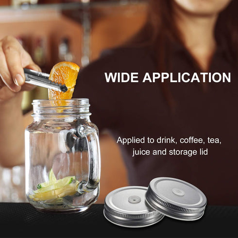 Mudder 8 Pieces Metal Regular Mouth Mason Canning Jar Lids - Leak Proof Reusable Jar with Straw Hole, Silver