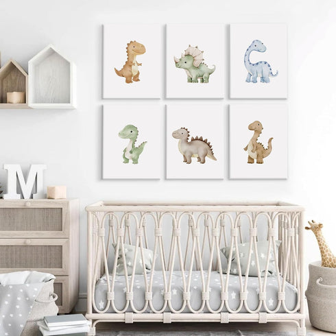 SYYANKK 8x10x6 Inch Dinosaur Nursery Wall Art Kids Canvas Poster Boys Room Wall Decor Watercolor Dino Wall Art Toddler