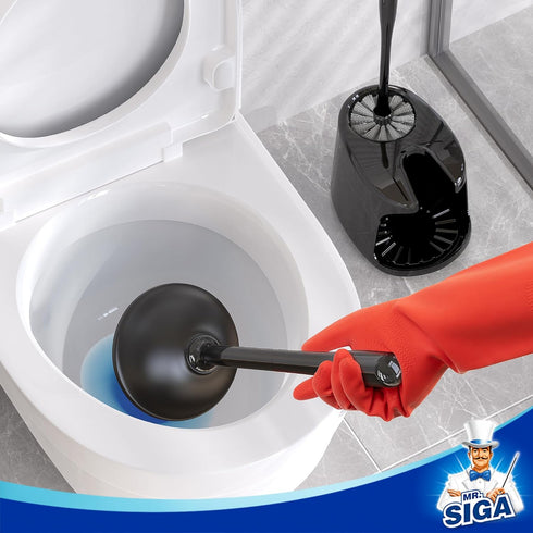 MR.SIGA Toilet Plunger and Bowl Brush Set with Holder, Heavy Duty Toilet Brush and Plunger for Bathroom Cleaning, Black