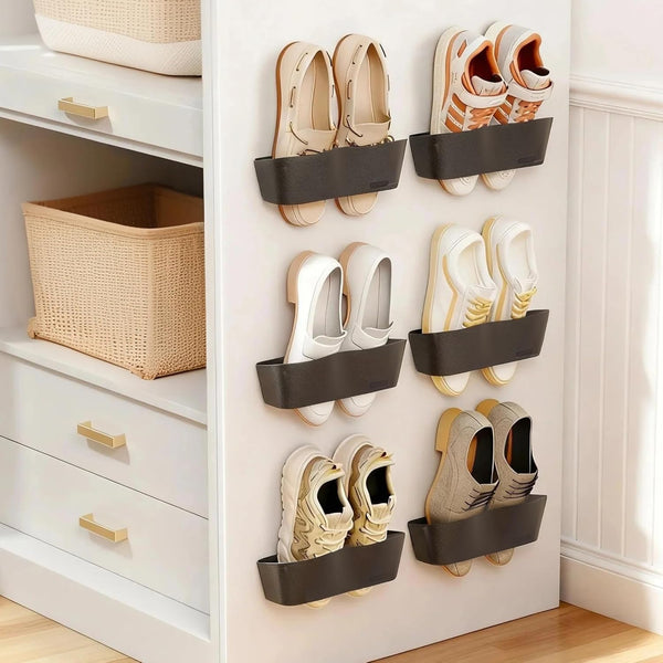 DegMongee 6-Pack Wall Mounted Shoe Rack with Sticky Strips, Space Saving Hanging Shoe