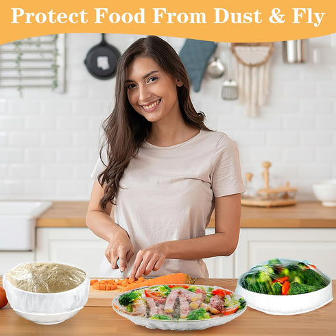 Plastic Bowl Covers, 200 PCS Reusable Food Covers, Elastic Bowl Covers for Bread Proofing