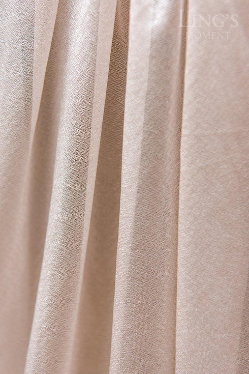Ling's Moment 10Ft Nude Sheer Chiffon Table Runner with Silver Sparkle for Elegant Wedding, Rustic Boho Party