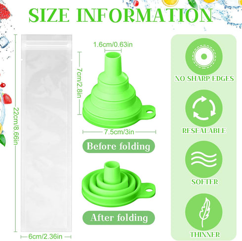 600 1 (2.4 8.7 Inch) Hoolerry Pcs Disposable Ice Mold Bags with Silicone Funnel Freezer Tubes with Zip Seals Candy Ice
