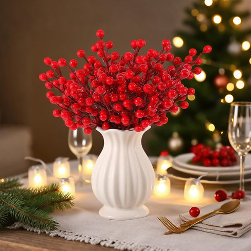 Kanxinr 50Pack Christmas Tree Decorations Artificial Berry Stems Red Berry Picks for Xmas Winter Holiday Home