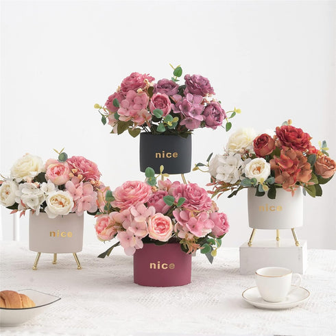 Artificial Flowers, Fake Peony Silk Flowers Hydrangea Bouquet Decor, Faux Camellia for Home Living Room Centerpieces