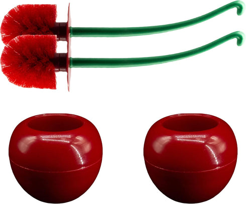 Cherry Toilet Brush Set, Cute Standing Toilet Bowl Brush and Holder, Long Handle, Pack of 2, Red