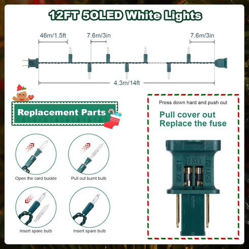 50 Count (50 Count 13FT) Meteds Christmas Lights Clear Mini Lights Green Wire UL Certified Connectable Warm White