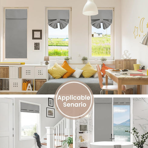Small French Curtain Tricia Door Curtain, Thermal Insulated Tie Up Shades for French Doors, Silver Grey