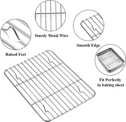 Wildone Baking Sheet with Rack Set, 10 x 8 x 1 Inch - Stainless Steel Cookie Pan with 2 Racks, Heavy Duty