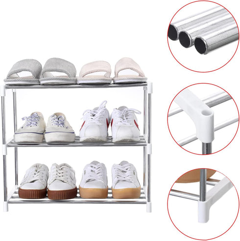 Closet (3-Tier, Jucaifu Stackable Small Shoe Rack, Entryway, Hallway and Space Saving Storage and Organization White)
