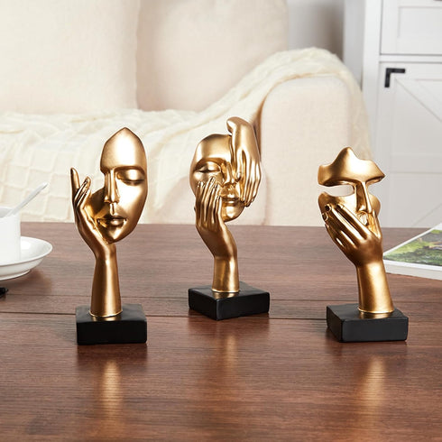 maozyiltle Set 3,Golden (gold-3Pcs) Gold Decor Thinker Statues of Abstract Face Resin Sculptures,Home Decor