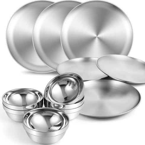 Sunnyray 304 Stainless Steel Plates and Bowls Metal Camping Plates Reusable 13
