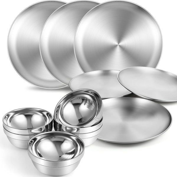 Sunnyray 304 Stainless Steel Plates and Bowls Metal Camping Plates Reusable 13