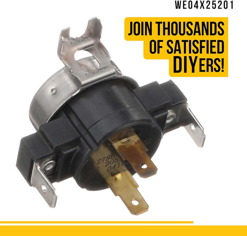 WE04X25201 Thermostat Compatible with General Electric Hotpoint Dryer Replaces AP6040078 4587508 PS11772030