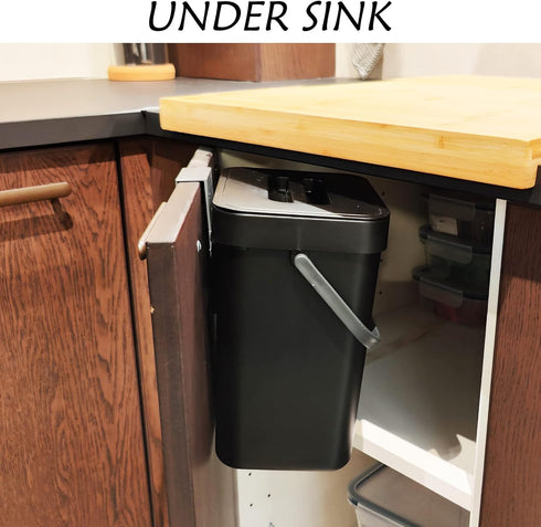 Kitchen Compost Bin for Countertop, Hanging Small Trash Can with Lid for Kitchen Bathroom, Mountable Compost Bucket