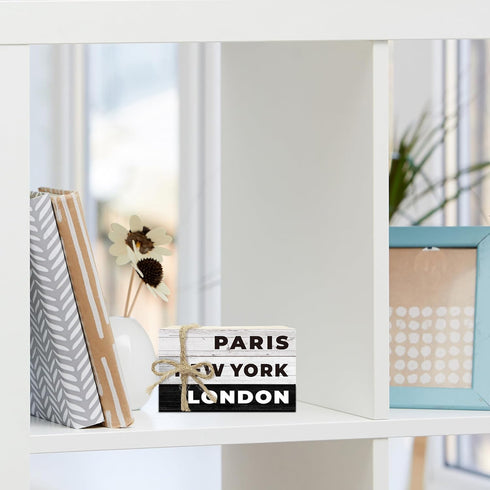 Ycyfckdr (L04) Paris New York London Decorative Books for Living Room Bookshelf Office Coffee Bar - Wooden Farmhouse