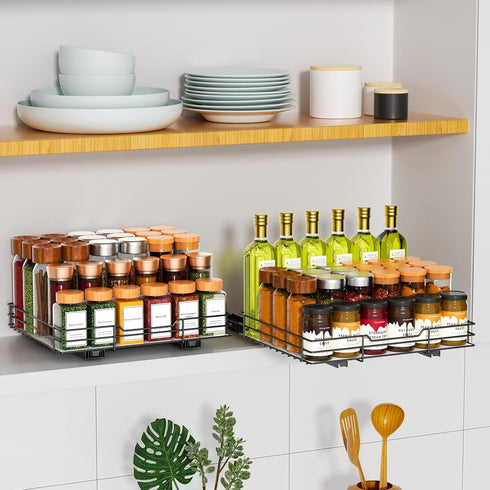 RCHYFEED Pull Out Spice Rack Organizer for Cabinet, Heavy Duty Slide Out Seasoning Organizer Fits Kitchen and Pantry