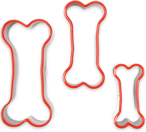 3-Piece Dog Bone Cookie Cutters Set - Dog Treats Cutters, Bone Shapes, Soft PVC Coated