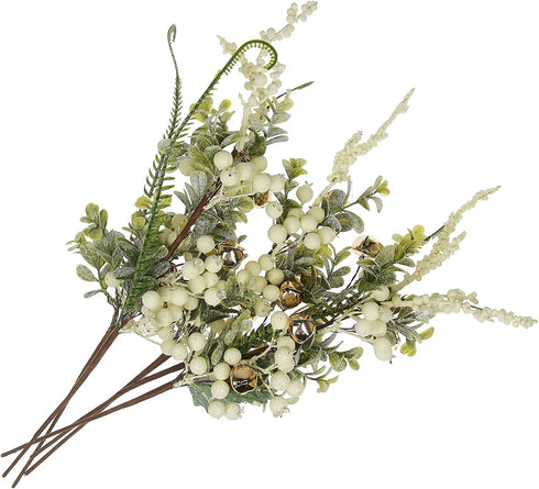 5 5) Tinsow Pcs Artificial Berry Stems for Flower Arrangement Christmas White Holly Berry with Eucalyptus Branches