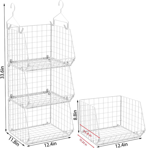 X-cosrack 3 Closet 5 Tier Foldable Organizer, Clothes Shelves with S Hooks, Wall Mount&Cabinet Wire Storage Basket