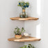 Set 2 7inch Corner Shelves, Floating Corner Shelf, of Solid Oak Wood Wall Shelves, Round End Wall Mount with Wire Hole