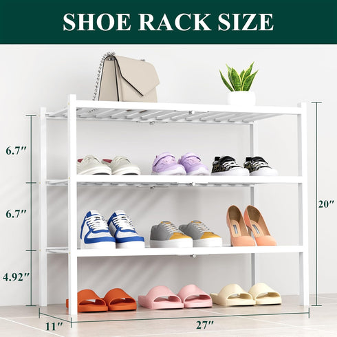 3 Closet, Smiry Shoe Rack, Tier Thick Bamboo Shoe Organizer, Stackable Free Standing Wooden Shoe Storage Shelf