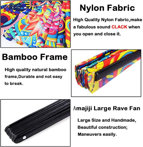 Amajiji Large Folding Hand Rave Fan, Popping Fan for Line Dancing, Party, Decoration, Festival (Dream Flower)