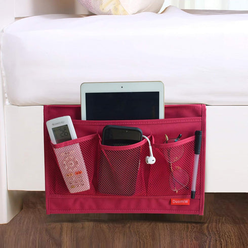 Bedside Storage Organizer Caddy, Table Cabinet for TV Remote Control, Phones, Magazines, Tablets, Accessories (Red)