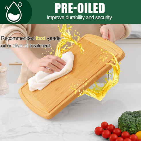 Kitchen,14.5x11.5" Homaxy Large Bamboo Cutting Boards for Wood L Cutting Board with Juice Groove, Wooden Butcher Block