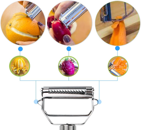 Sunkuka Julienne Peeler - Stainless Steel Cutter Slicer with Cleaning Brush for Carrot, Potato, Melon, Vegetable, Fruit