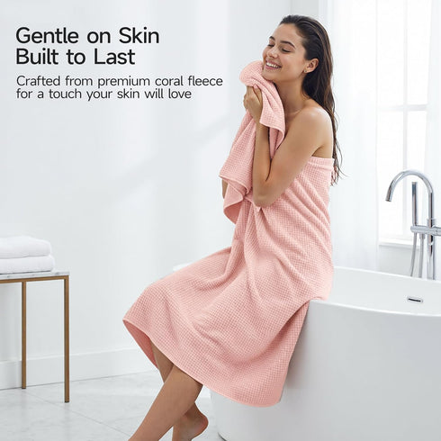 Set 8 2 35x70, 2 14x30, 4 14x14, REDKISS Pink Towel of - Ultra Soft Microfiber, Contains Large Bath Hand Washcloths